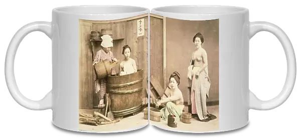 Geishas bathing, c. 1880s (hand-coloured albumen print)