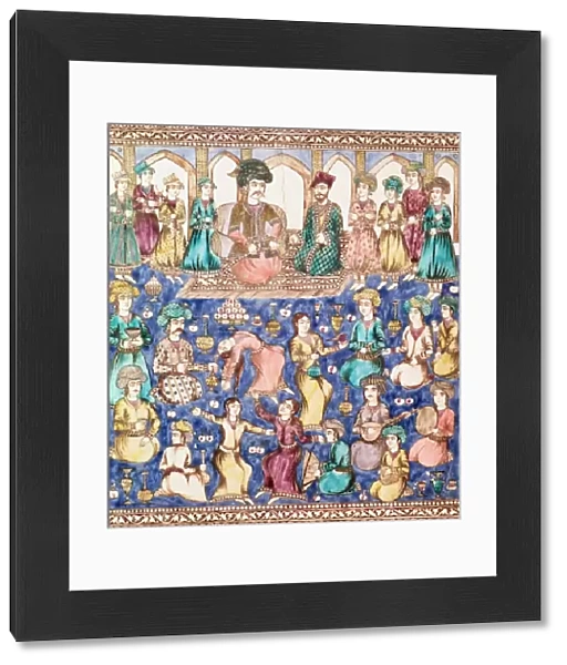 Musicians and dancers at the court of Nasser al-Din Shah Qajar (1831-96) (ceramic)