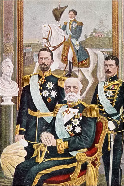Five Generations of Swedish monarchs, 1904 (colour litho)