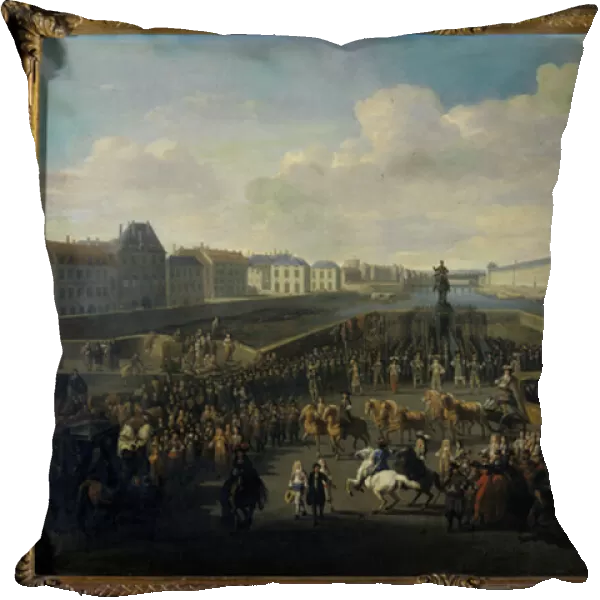 Louis XIV approaching the Pont Neuf, Paris, 1674 (oil on oak)