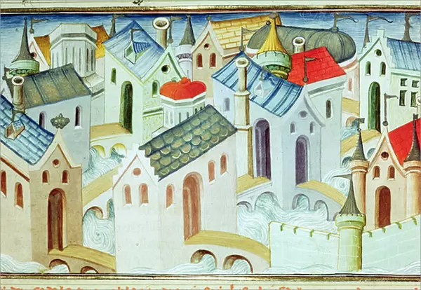 Ms 2810 f. 67, The city of Kinsai, from the Livre des Merveilles du Monde, c