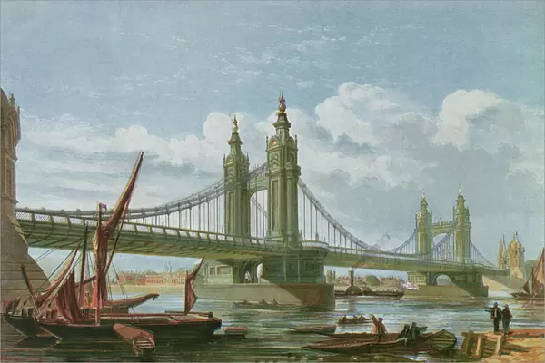 View of Chelsea New Bridge (colour litho)