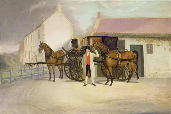 A Groom Holding a Carriage Team (oil on canvas)