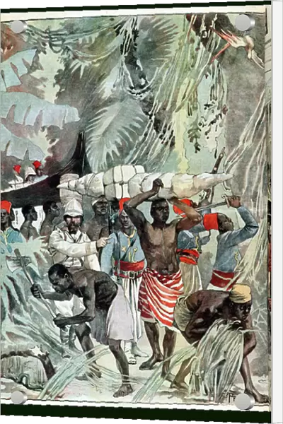 Advancement of the Marchand Mission into the Virgin Rain Forest, 1898 (colour litho)