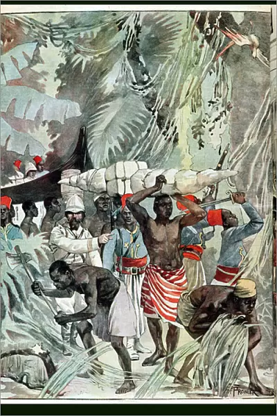 Advancement of the Marchand Mission into the Virgin Rain Forest, 1898 (colour litho)