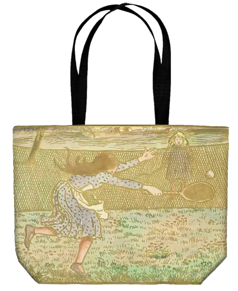 Girls Playing Tennis, from Woodcuts in Line and Colours
