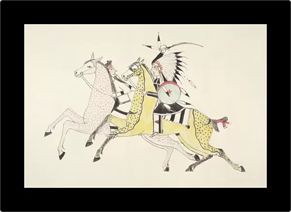 Sioux warrior armed with sabre attacking a Crow Indian (pigment of canvas)