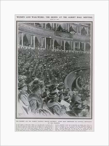 Women and war work: the Queen at the Albert Hall meeting (litho)