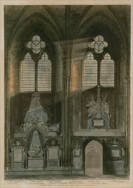 Fourth and fifth window, South Aisle, Westminster Abbey, London (coloured engraving)