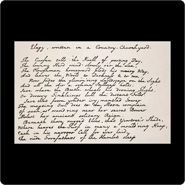 Portion of Grays Elegy, in the poets handwriting