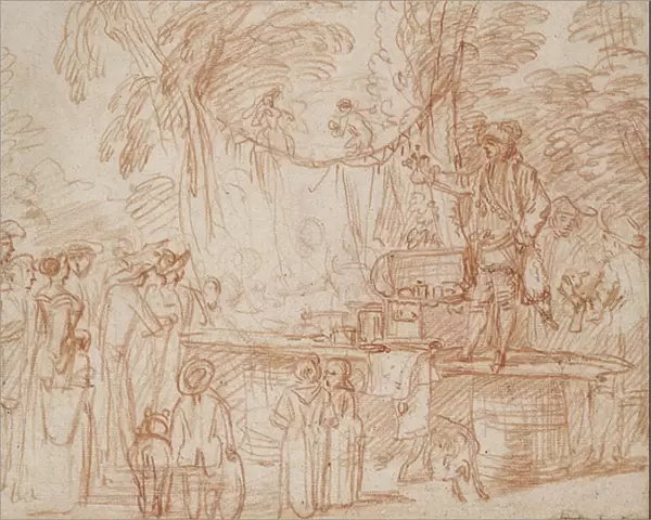 Recto; Quack Doctor selling his Wares in the open Air (red chalk on paper)