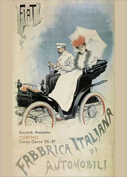 Poster advertising an early FIAT car, 1899 (colour litho)
