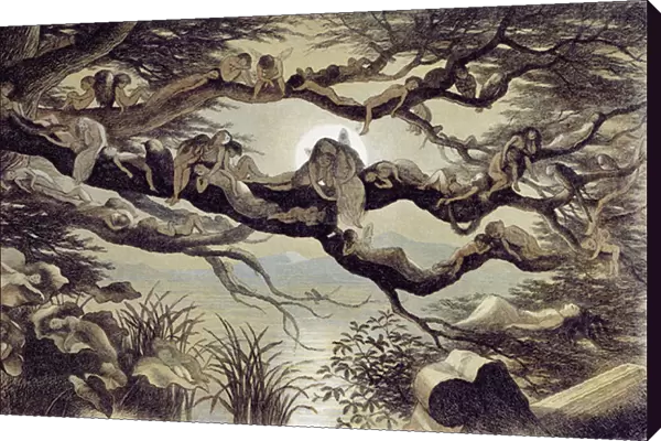 Asleep in the Moonlight (coloured engraving)