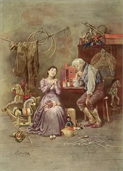 Caleb Plummer and his blind daughter, scene from The Cricket on the Hearth