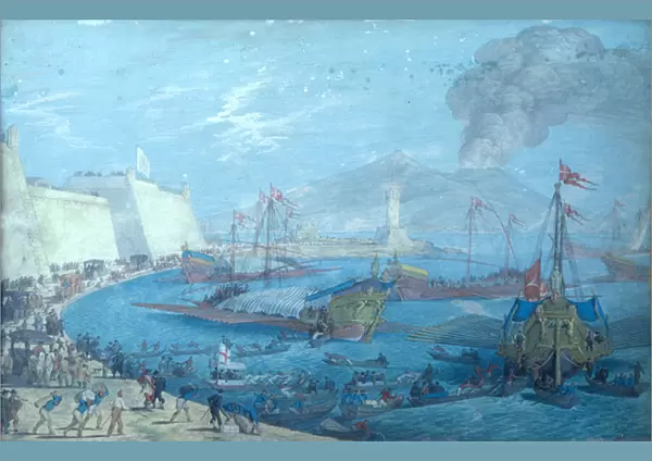 View of the Port of Naples (gouache on paper)