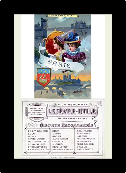 Paris, front and reverse of a promotional card for Lefevre-Utile (LU) biscuits