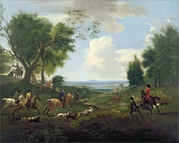 Hunting Scene (oil on canvas)