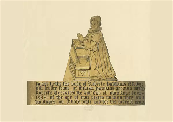Madeley Church - Monument to Robert Hawkins: water colour and ink painting, nd [