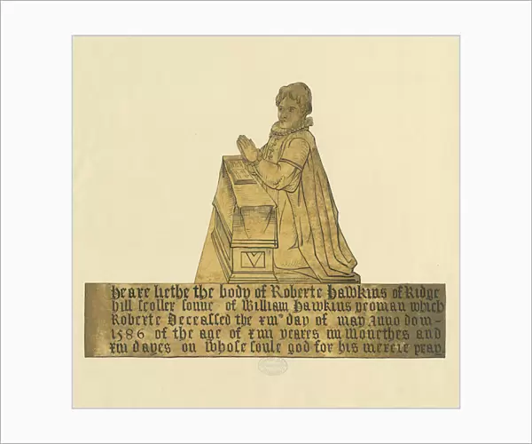 Madeley Church - Monument to Robert Hawkins: water colour and ink painting, nd [
