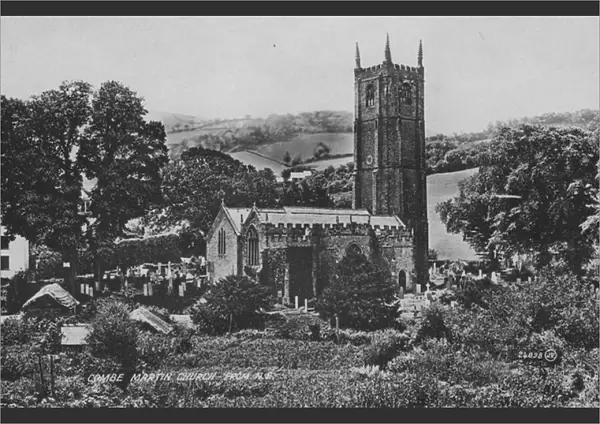 Combe Martin Church from North East (b  /  w photo)