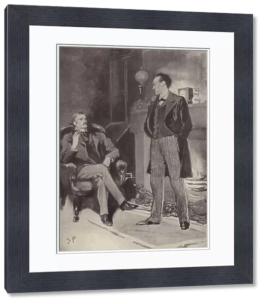 Then he stood by the fire: scene from the Sherlock Holmes mystery A Scandal in Bohemia, by Arthur Conan Doyle (litho)