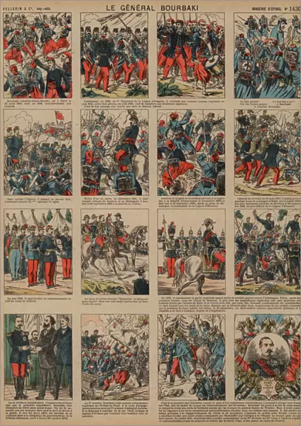 Career of French general Charles-Denis Bourbaki (coloured engraving)