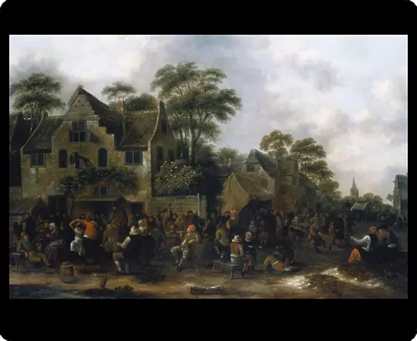 Peasants dancing and feasting in a Village Street (oil on canvas)