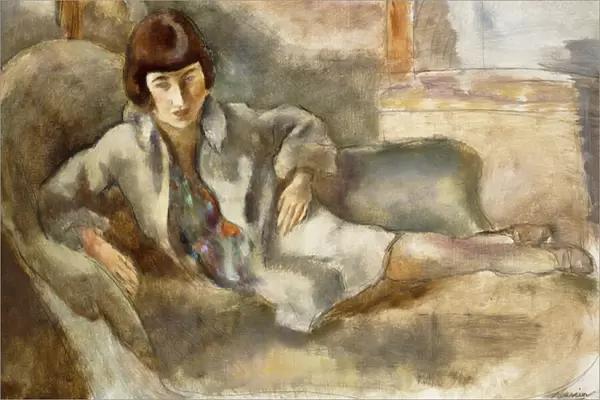 Woman on a Couch; La Dame au Canape, c. 1927 (oil over black chalk on canvas)