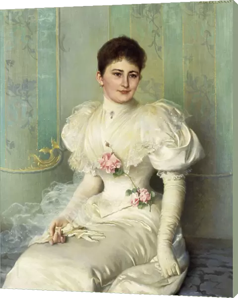 Portrait of a Lady, seated three quarter length, wearing a White Dress
