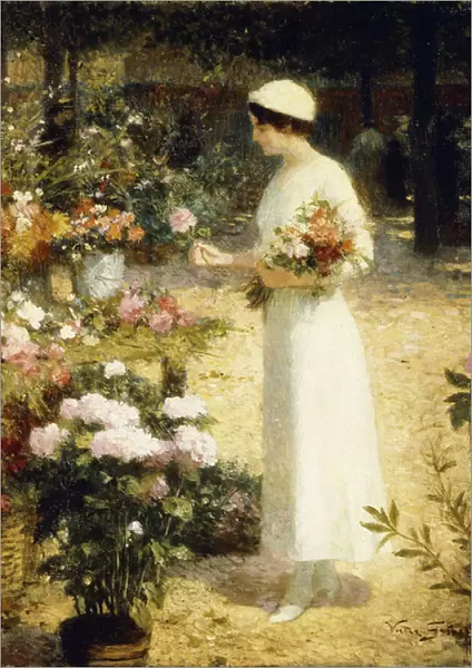 At the Flower Market, (oil on canvas)