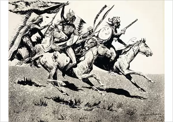 War Party on the Move, (ink on board)