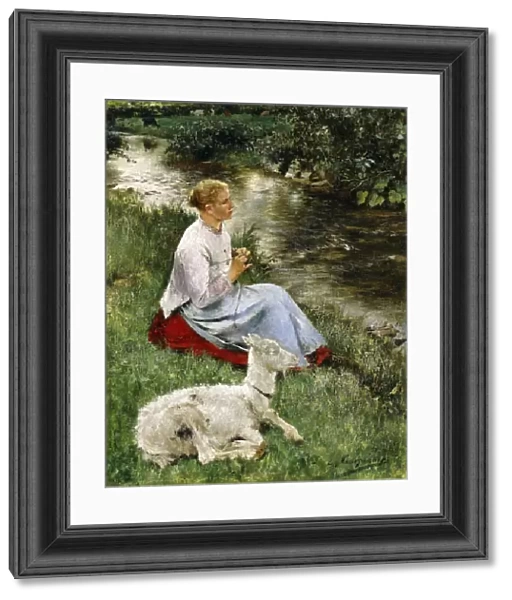 The Young Shepherdess, (oil on canvas)