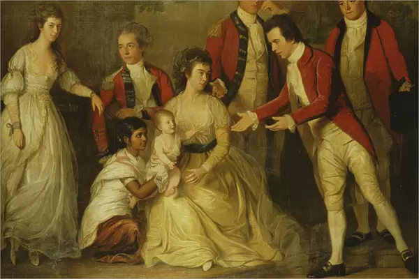 A Group Portrait of a Christening Party with a Lady Seated Full Length, with Her Husband Behind Her, Her Child Attended by an Ayah and Four Godparents, (oil on canvas)