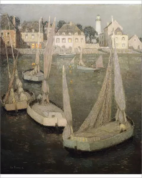 Breton Port by Moonlight; Port Breton au Clair de Lune, (oil on canvas)