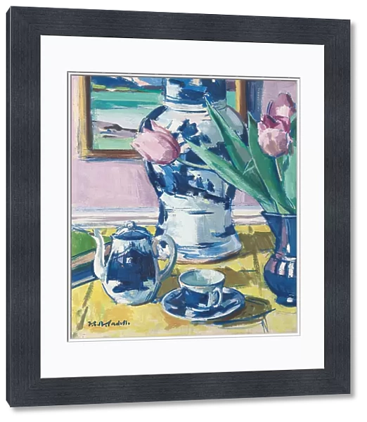 Still Life with Tulips and Iona, 1920s (oil on panel)