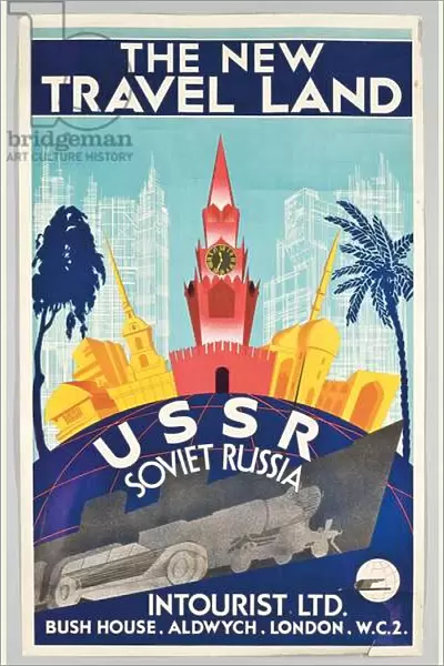 A poster advertising travel to Soviet Russia with the Russian travel agency