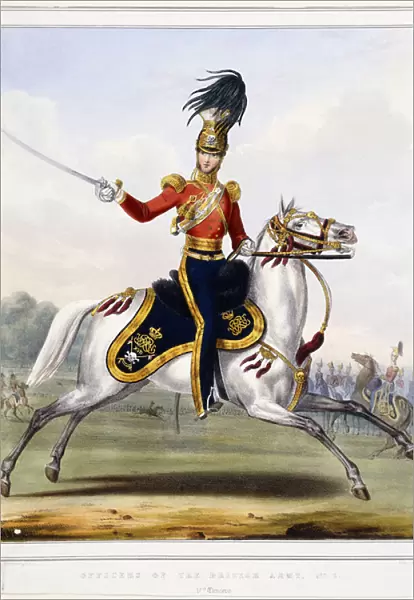 An Officer of the 17th Lancers on horseback, 1833-1836 (hand-coloured lithograph)