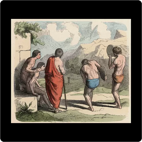 Ancient Greece: Sport, Discus Throwing, 1866 (coloured engraving)