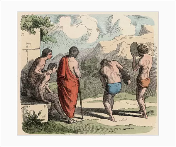 Ancient Greece: Sport, Discus Throwing, 1866 (coloured engraving)