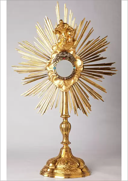 Monstrance. Vermeil, diamonds, fake jewellery with statue God the Father (Dieu le Pere)