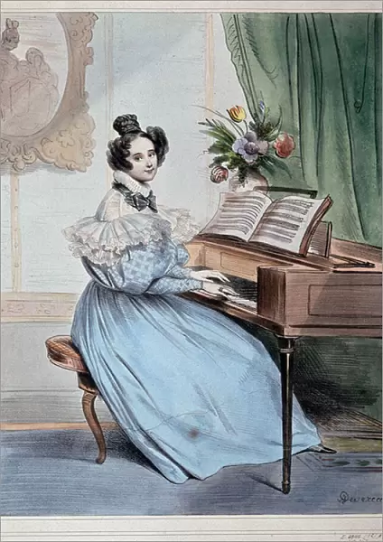 Seven o clock in the evening, woman at the pianoforte by Deveria