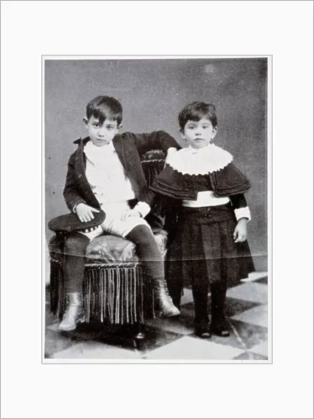 Seven Year Old Pablo Picasso with his Sister, Conchita, 1888 (b  /  w photo)