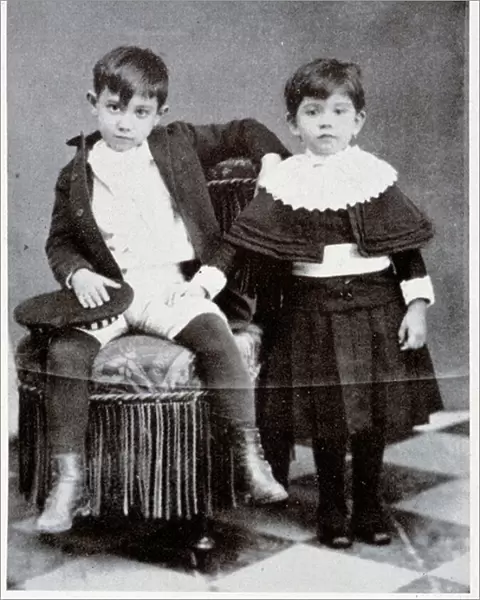 Seven Year Old Pablo Picasso with his Sister, Conchita, 1888 (b  /  w photo)