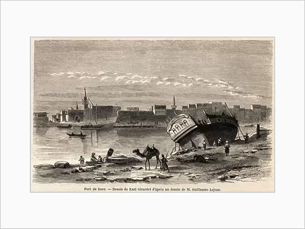 The Port of Suez (Egypt), drawing by Karl Girardet (1813-1871