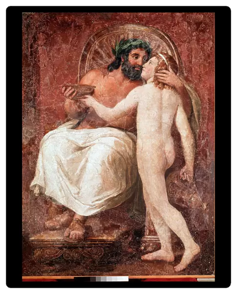 Jupiter and Ganymede Zeus kissing his lover Ganymede. Fresco on canvas by Anton Raphael