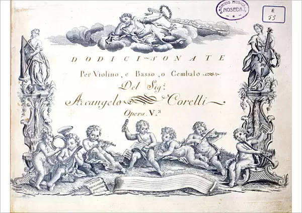 Frontispice of 12 sonatas for violin, bass and harpsichord by Arcangelo Corelli