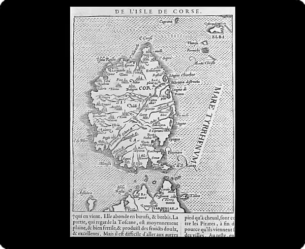 Corsica after the 'Cosmographia Universalis'by Sebastian Munster. Basel 1558