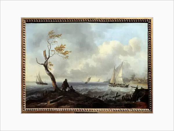 Fishing boat and coastal boat in bad weather or gale Painting by Ludolf Backhuysen