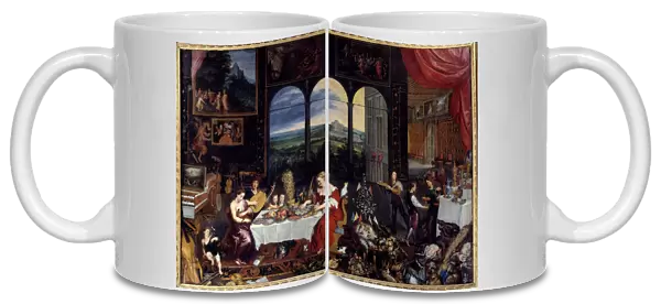 The taste, the hearing and the touch. Allegory of the five senses The meal of a rich