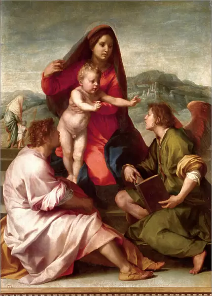 Madonna della Scala. Holy family with an angel. Painting by Andrea del Sarto (1486-1531